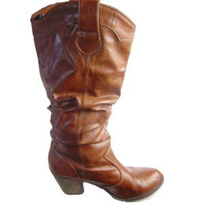 LEI Womens Brown Slouch Leather Western Boots SZ11